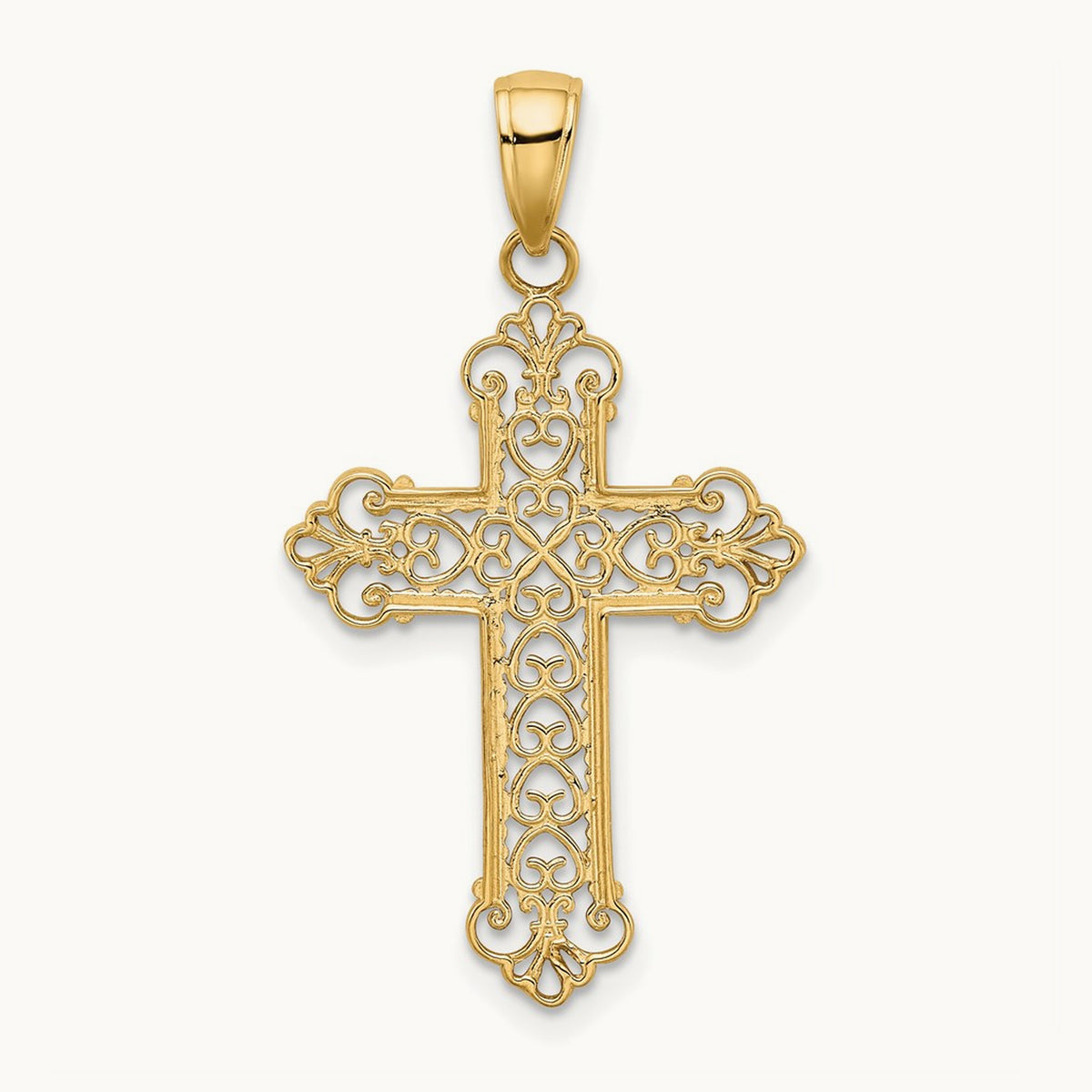 Fleur De Lis Cross Charm, 14K