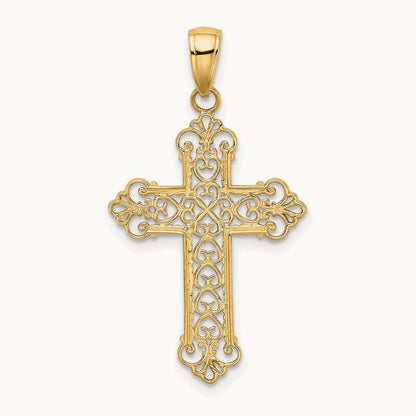 Fleur De Lis Cross Charm, 14K