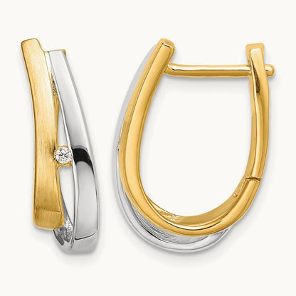 Diamond Hinged Hoop Earrings, 14K Yellow Gold with White Rhodium