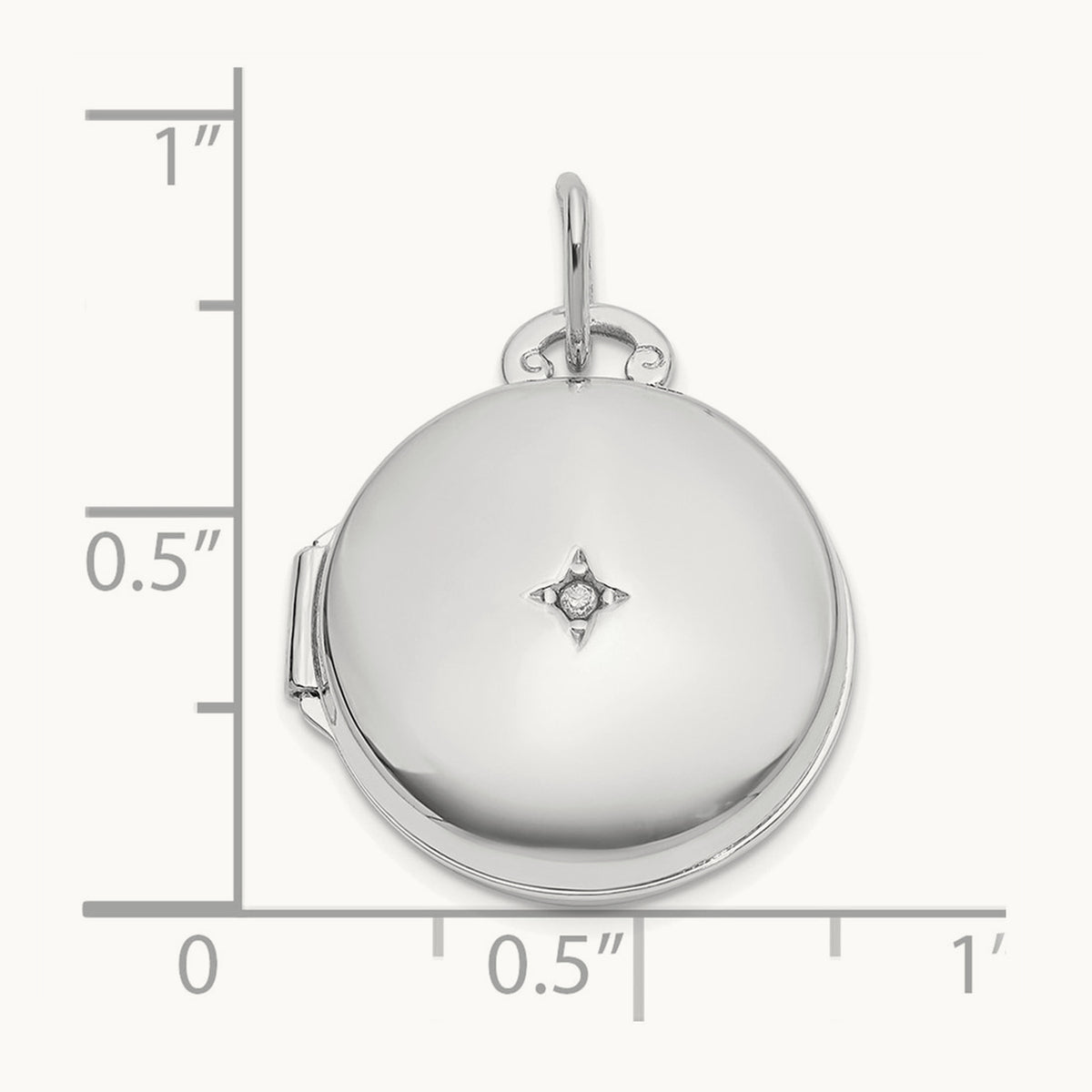 Polished Diamond Round Locket, 16mm, 14K White Gold