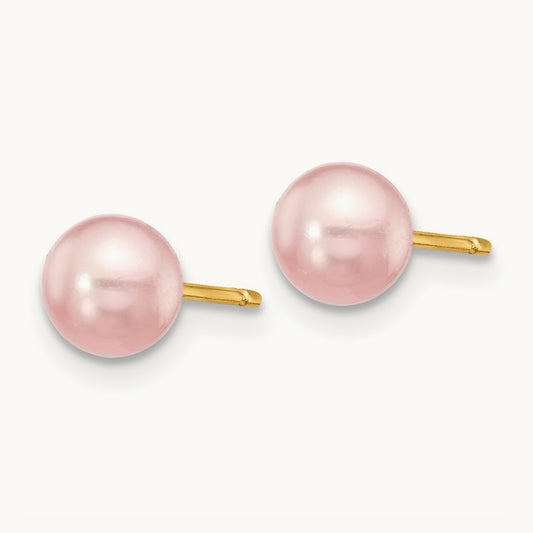 5- Purple Round Freshwater Cultured Pearl Stud Post Earrings, 6mm, 14K