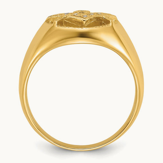 Men's Polished and Textured AA Quality Diamond Masonic Ring, 14K