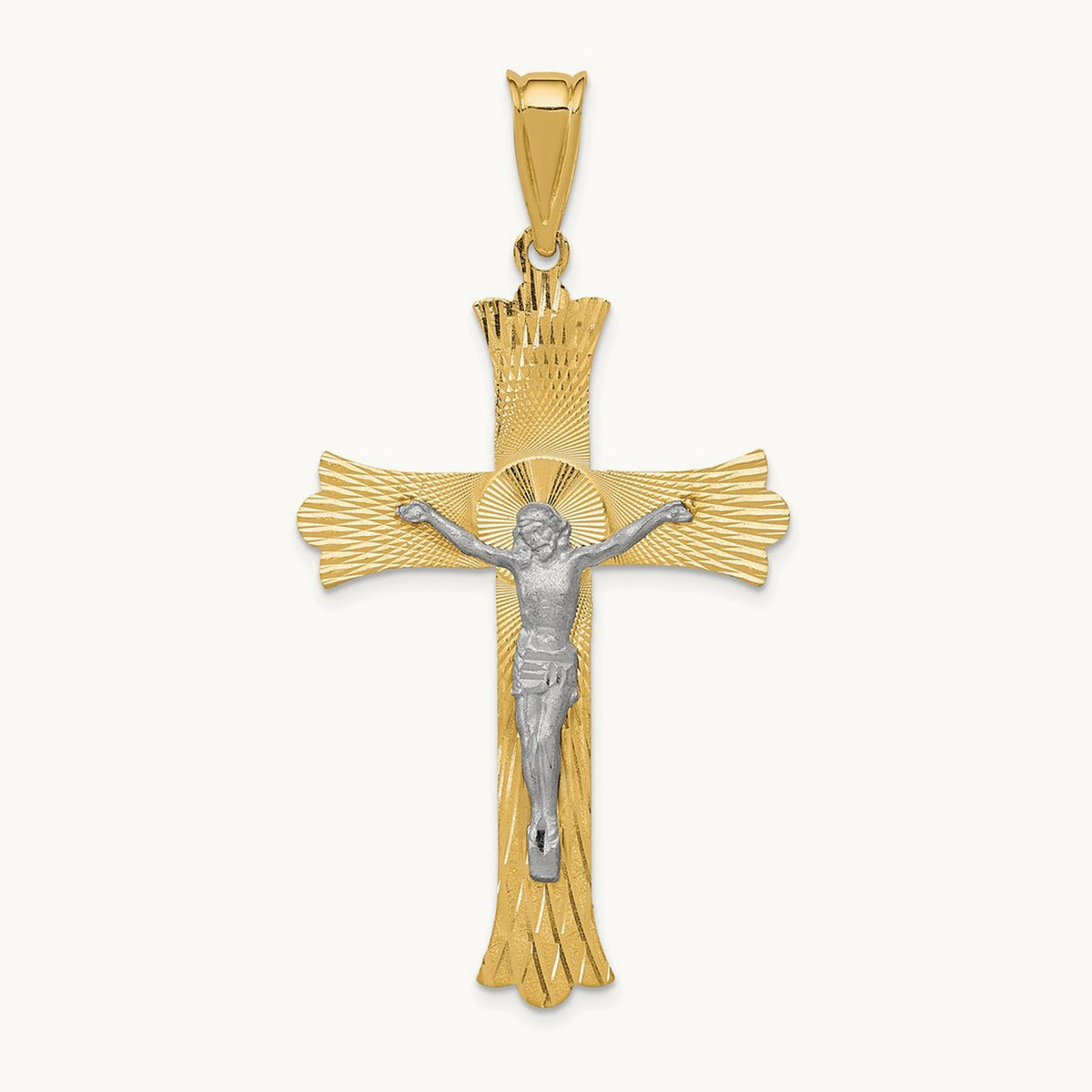 Polished Satin D/C Crucifix Cross Pendant, 14K Two-tone