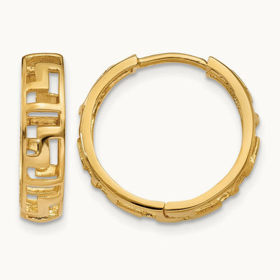 Greek Key Hinged Hoop Earrings, 14K