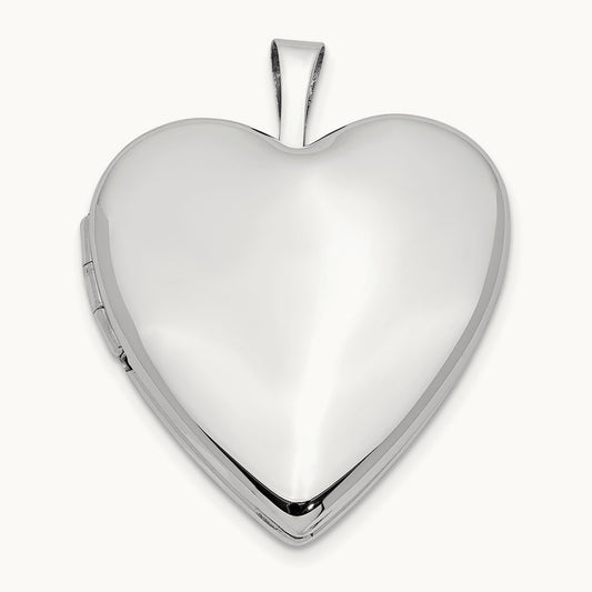 White Gold Plain Polished Heart Locket, 20mm, 14K