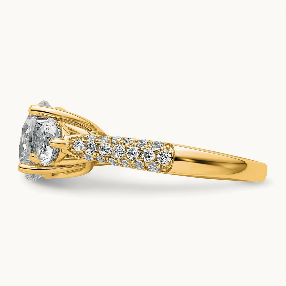 Round 3 Stone Engagement Ring, 0.50-3.75 ct tw Lab-Grown Diamond — 14K Yellow Gold
