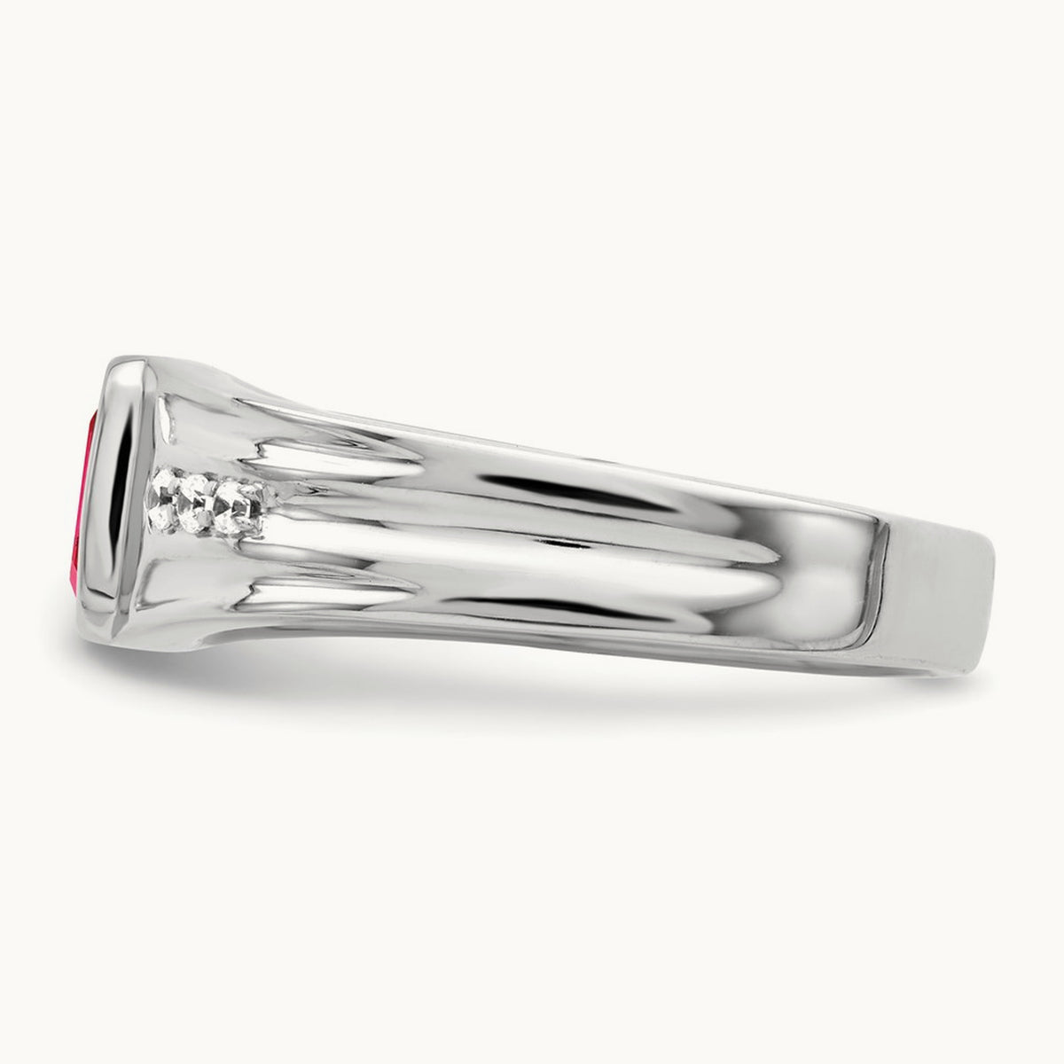 Created Ruby and Diamond Men's Ring — 14K White Gold, 10