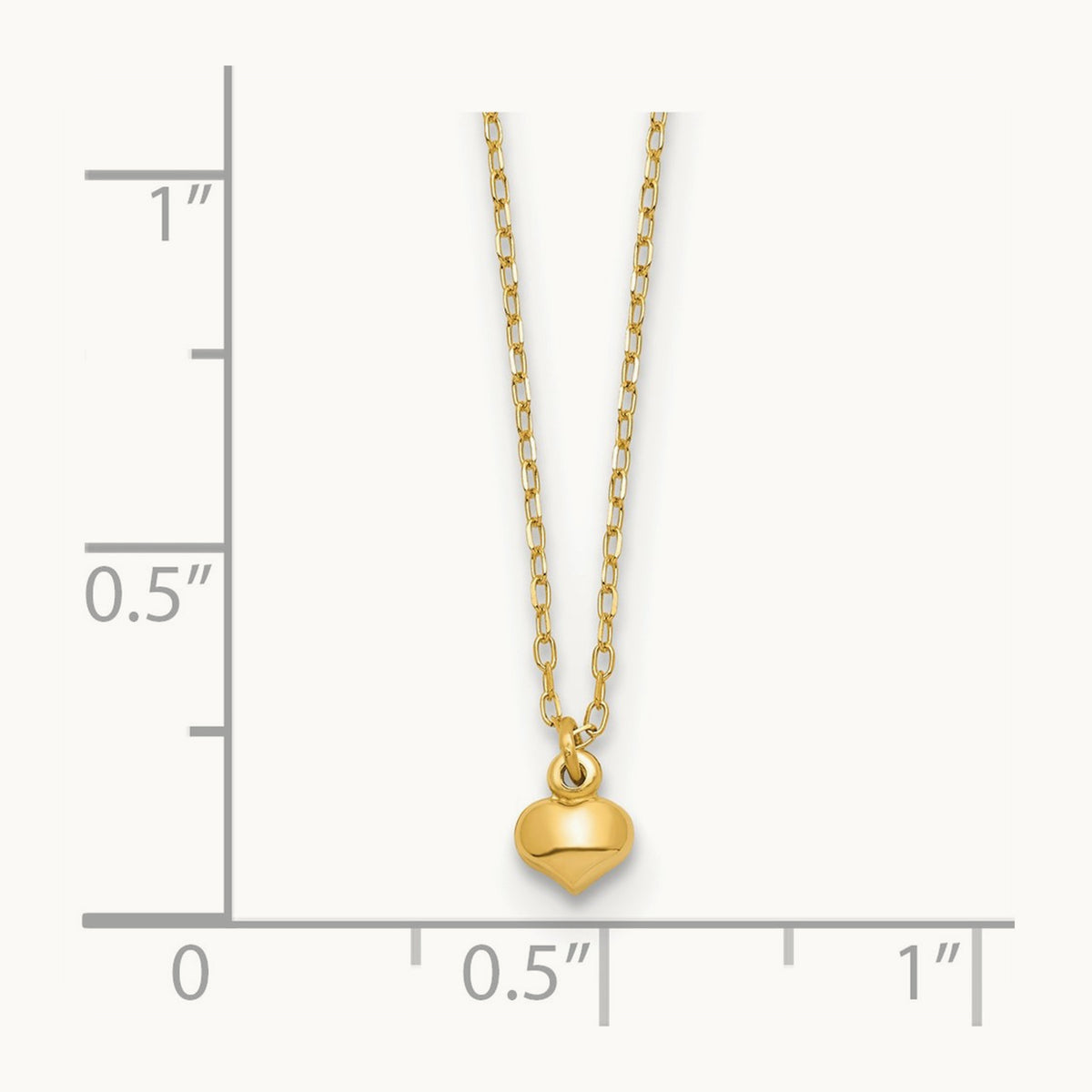 Polished Puffed Heart 16.5 inch Necklace, 14K