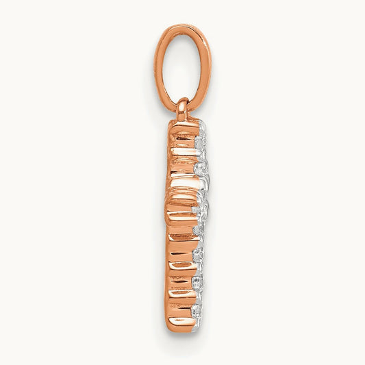 Diamond Latin Cross Pendant — 14K Rose Gold, 16mm