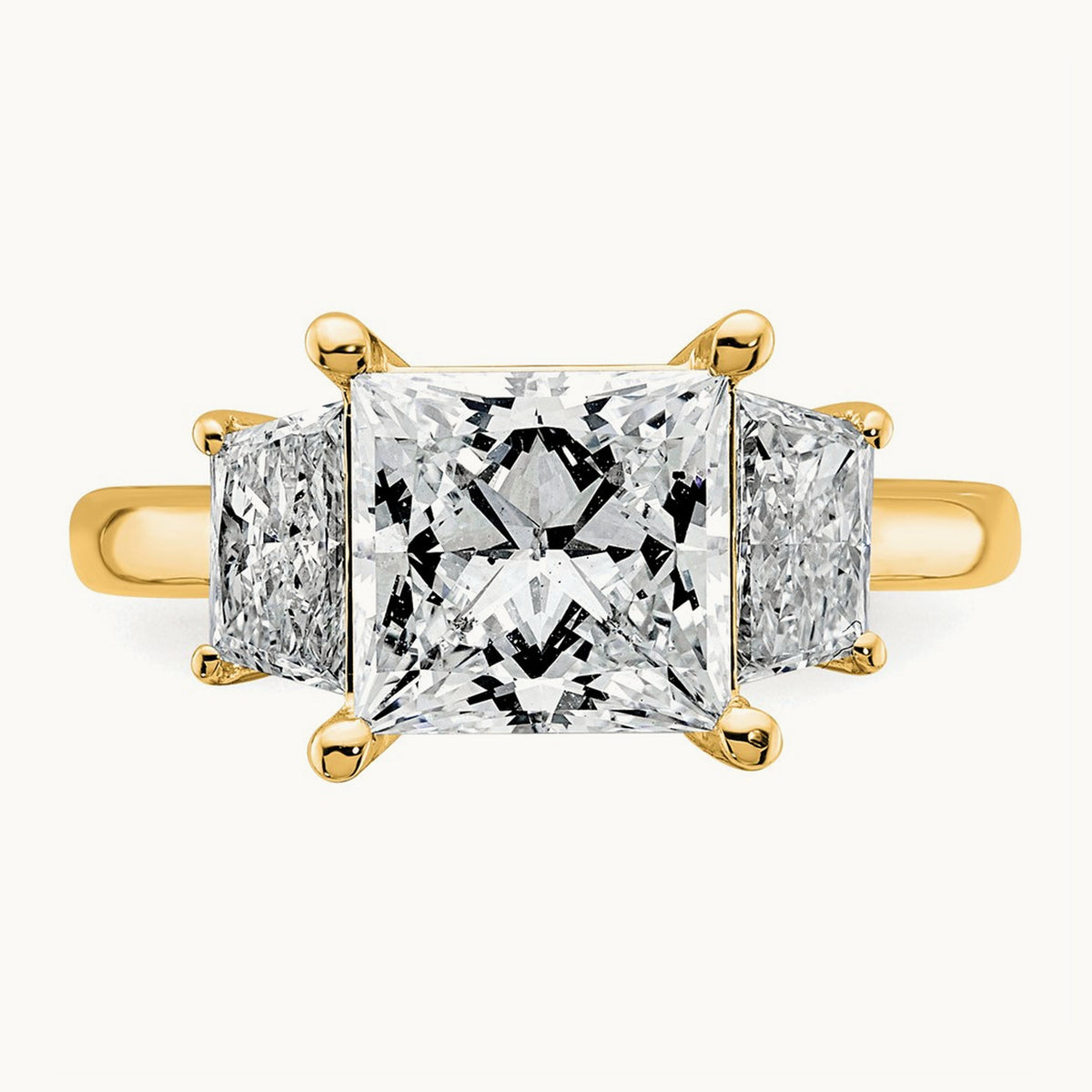 Princess & Trapezoid Engagement Ring, 1.25-4.00 ct tw Lab-Grown Diamond — 4 ct, 14K Yellow Gold