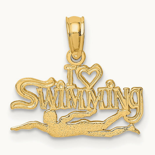 Polished I HEART SWIMMING Charm, 14K