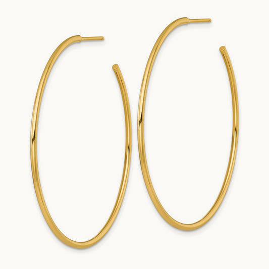 1.5 x Polished Post Hoop Earrings, 50mm, 14K