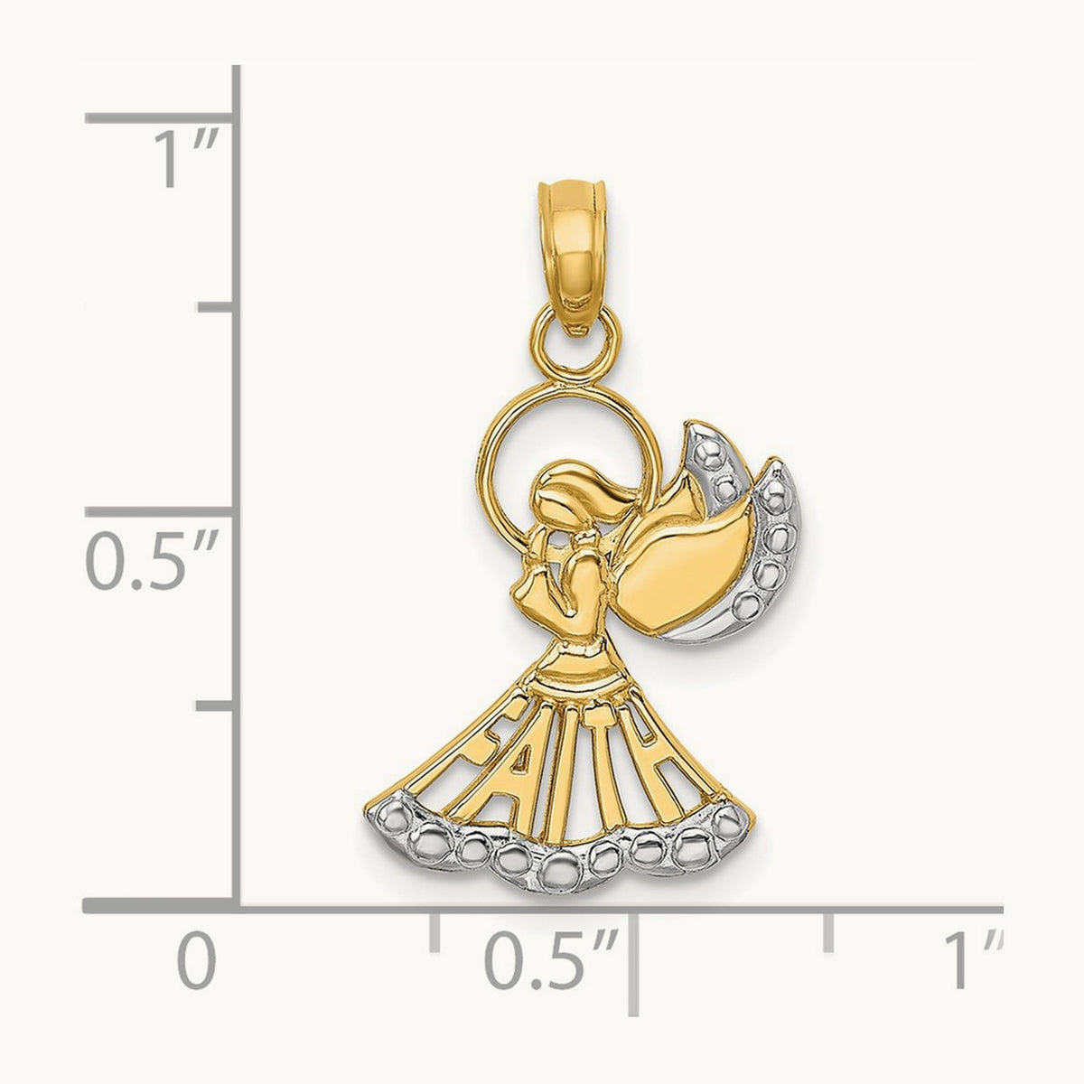 w/Rhodium Polished and Textured Angel W/ Faith Charm, 14K
