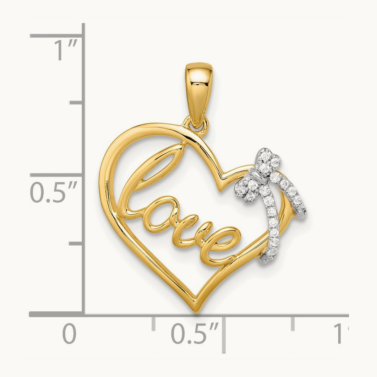 Polished Heart with Bow Diamond Pendant, 14K Two-tone