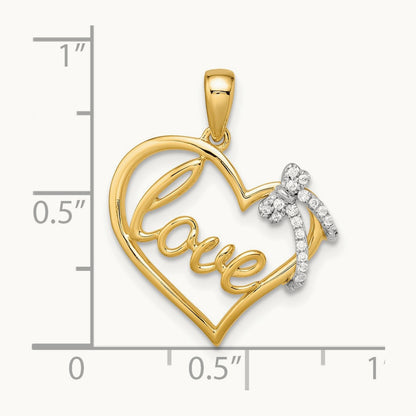 Polished Heart with Bow Diamond Pendant, 14K Two-tone