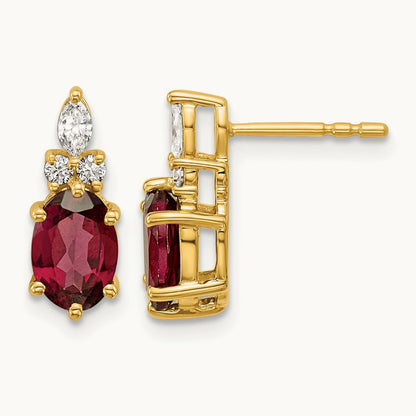 Diamond and Garnet Post Earrings — 14K Yellow Gold