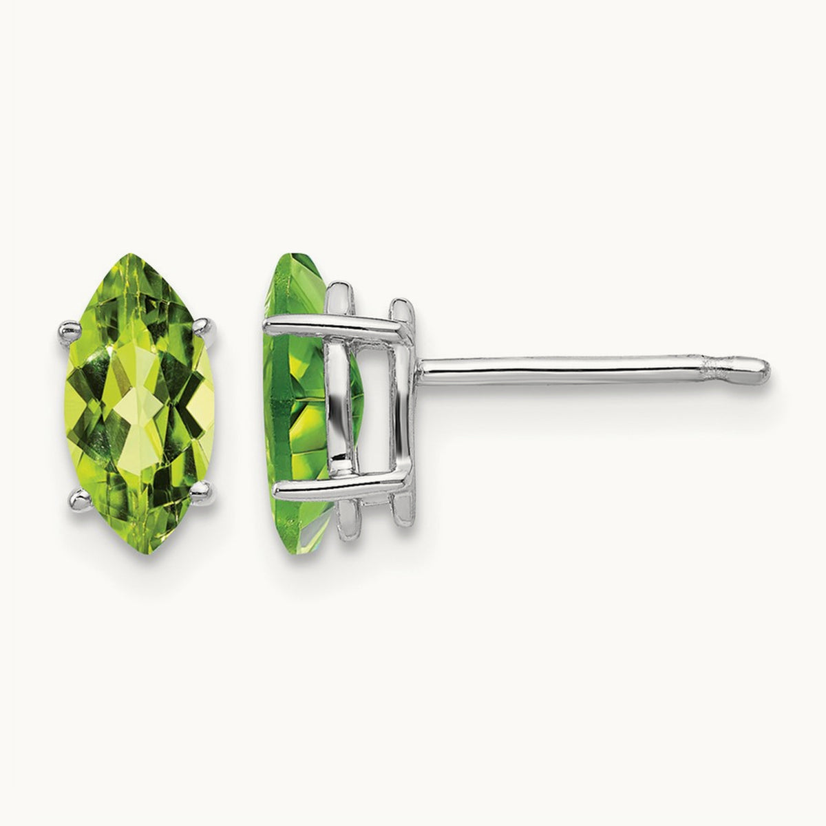 8x4mm Peridot Marquise Stud Earring, 14K White Gold