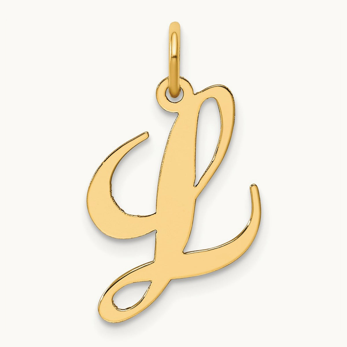 Medium Fancy Script Initial Charm — 14K Yellow Gold, L