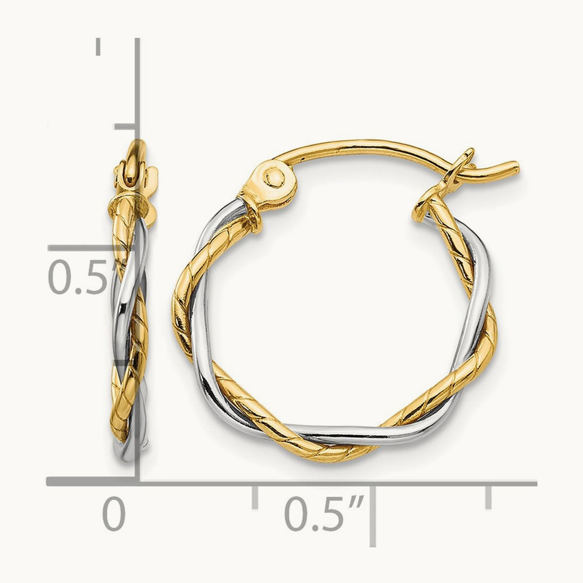 Twisted Dual Band Hoop Earrings — 14K Two-Tone Gold, 12mm, 1.8mm
