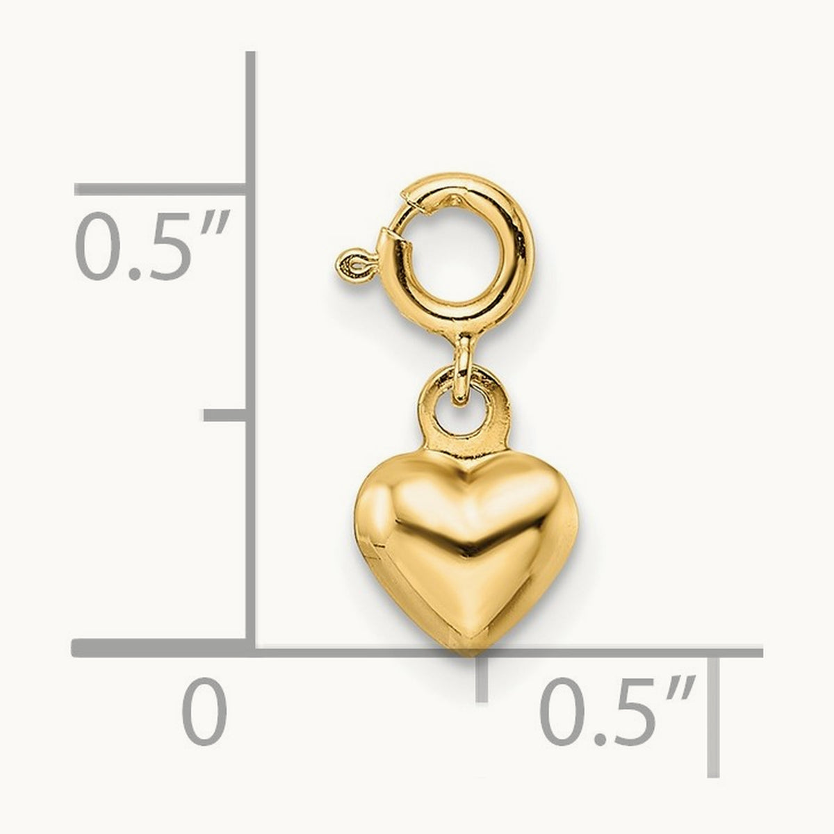Polished Heart w/ Spring Ring Clasp Charm, 14K