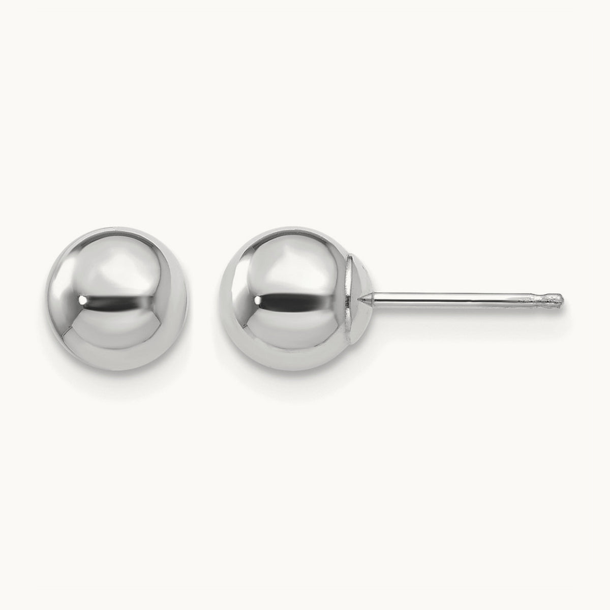 Polished Ball Post Earrings — 14K White Gold, 6mm