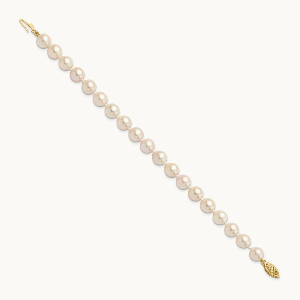 7- Round White Saltwater Akoya Cultured Pearl Bracelet, 8mm, 14K