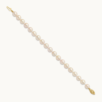 7- Round White Saltwater Akoya Cultured Pearl Bracelet, 8mm, 14K