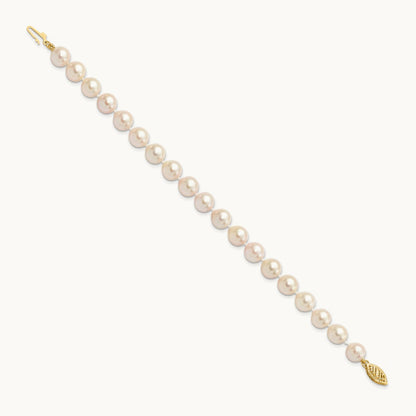 7- Round White Saltwater Akoya Cultured Pearl Bracelet, 8mm, 14K