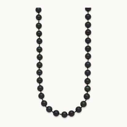 6- Round Black Saltwater Akoya Cultured Pearl Necklace, 14K White Gold