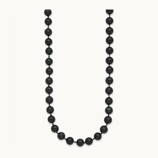 6- Round Black Saltwater Akoya Cultured Pearl Necklace, 14K White Gold