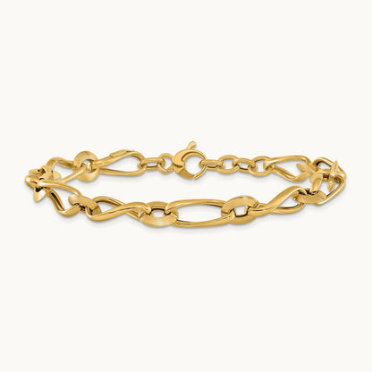 Polished & Grooved with .5 in ext. Fancy Link Bracelet, 14K