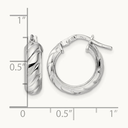 Rhod-plated Polished Textured Hoop Earrings — 17mm