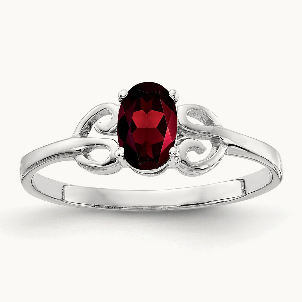 6x4mm Oval Garnet ring, 14K White Gold