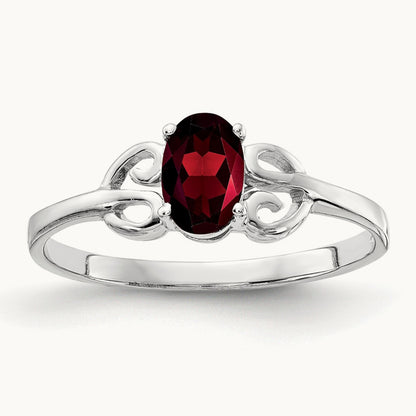 6x4mm Oval Garnet ring, 14K White Gold
