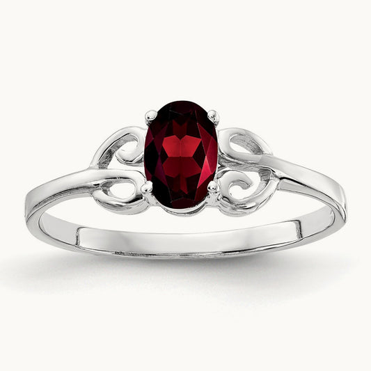 6x4mm Oval Garnet ring, 14K White Gold