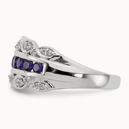 Created Sapphire Ring, 0.20 ct tw Lab-Grown Diamond
