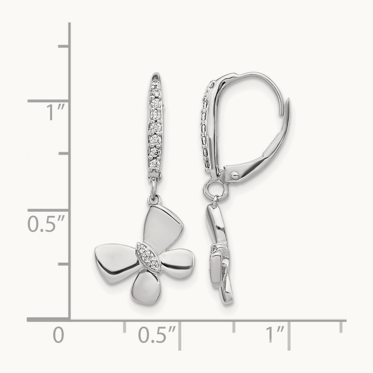 Diamond Butterfly Leverback Earrings, 14K White Gold