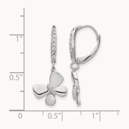 Diamond Butterfly Leverback Earrings, 14K White Gold
