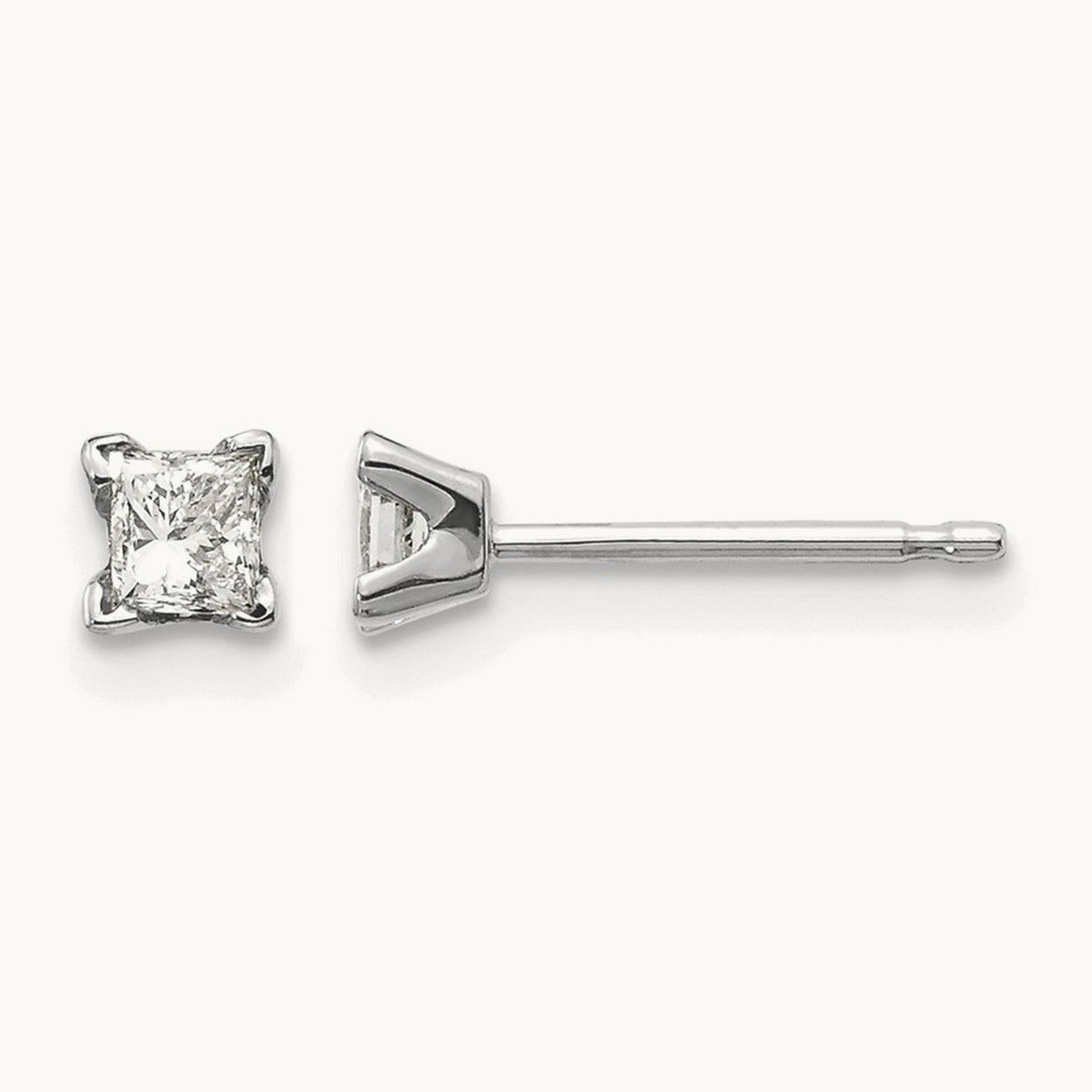 AA Quality Complete Princess Cut Diamond Earrings, 14K White Gold
