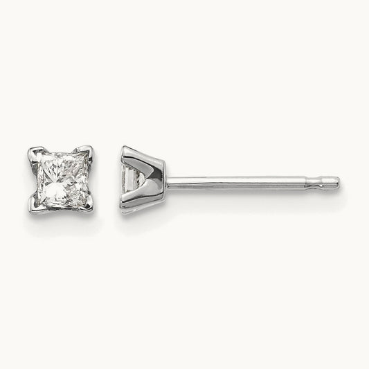 AAA Quality Complete Princess Cut Diamond Earring, 14K White Gold
