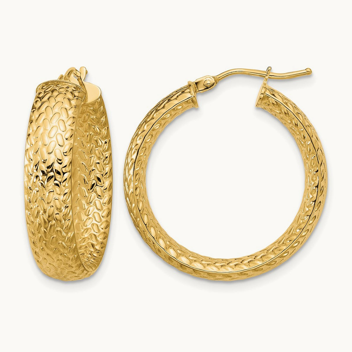 Polished Weave Design Round Hoop Earrings — 25mm
