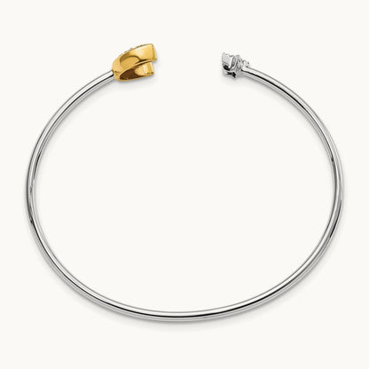 Moon w/Star Diamond Cuff Bangle, 14K Two-tone