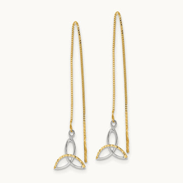 w/Rhodium D/C Box Chain Celtic Knot Threader Earrings, 14K