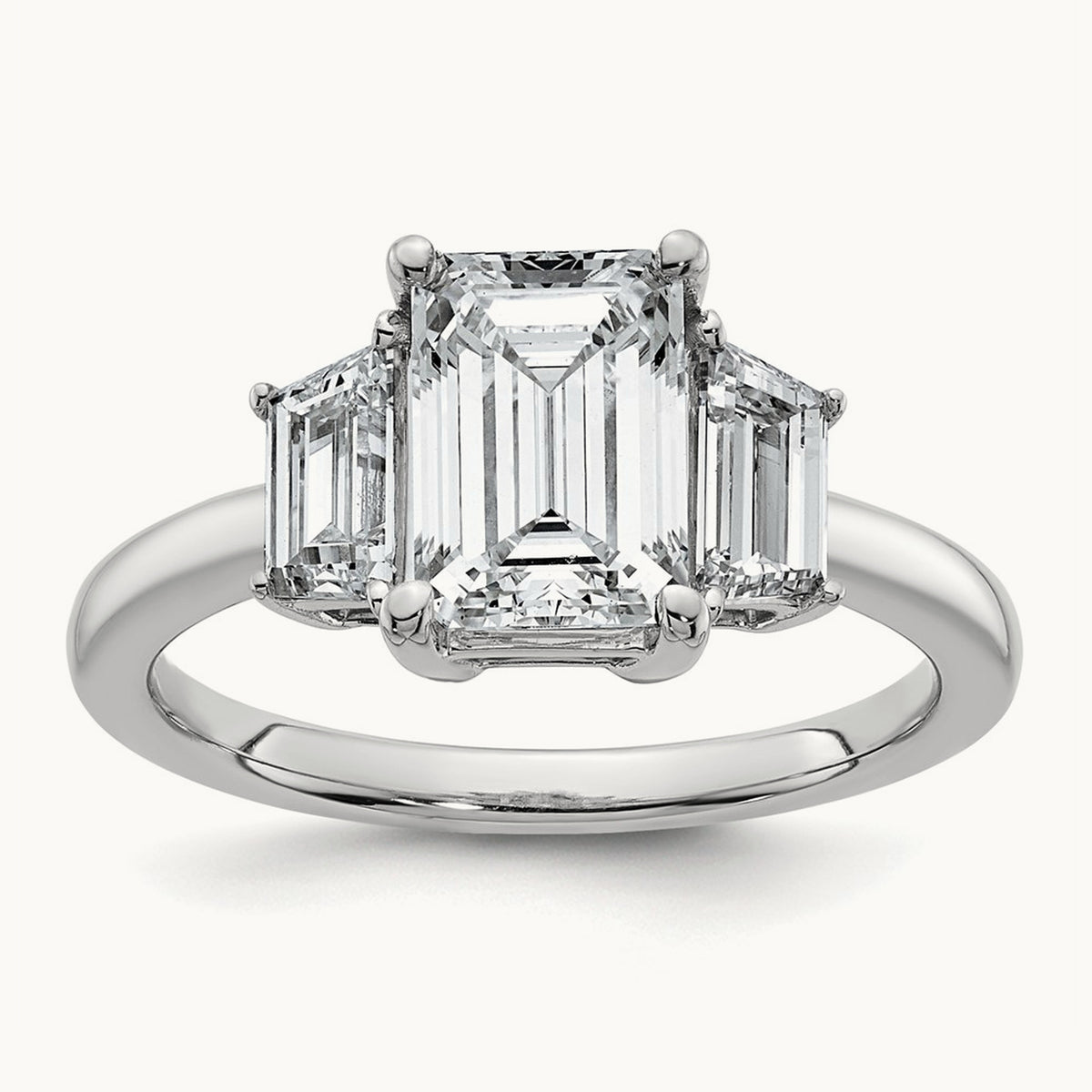 Emerald & Trapezoid Engagement Ring — 14K White Gold, 2 3/4 ct, 7