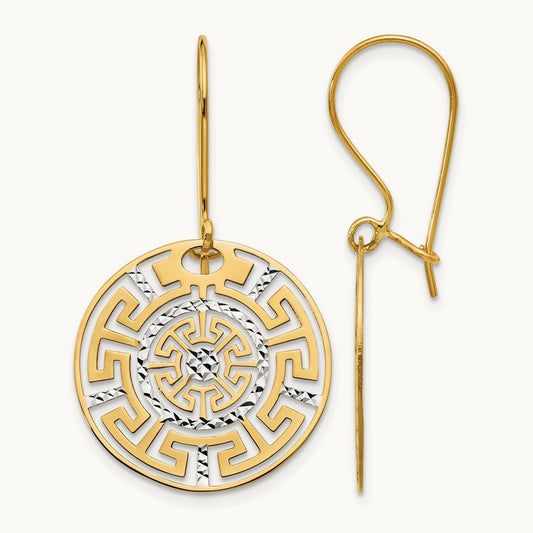 Greek Key Dangle Earrings, 14K Two-tone — Leslie's