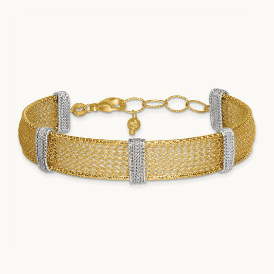 Textured Mesh 6.75in with 1in ext Bracelet, 14K Two-tone