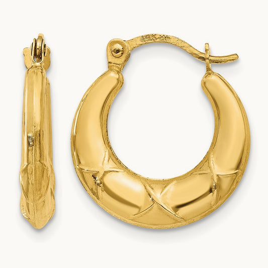 Hollow X Hoop Earrings — 14K Yellow Gold