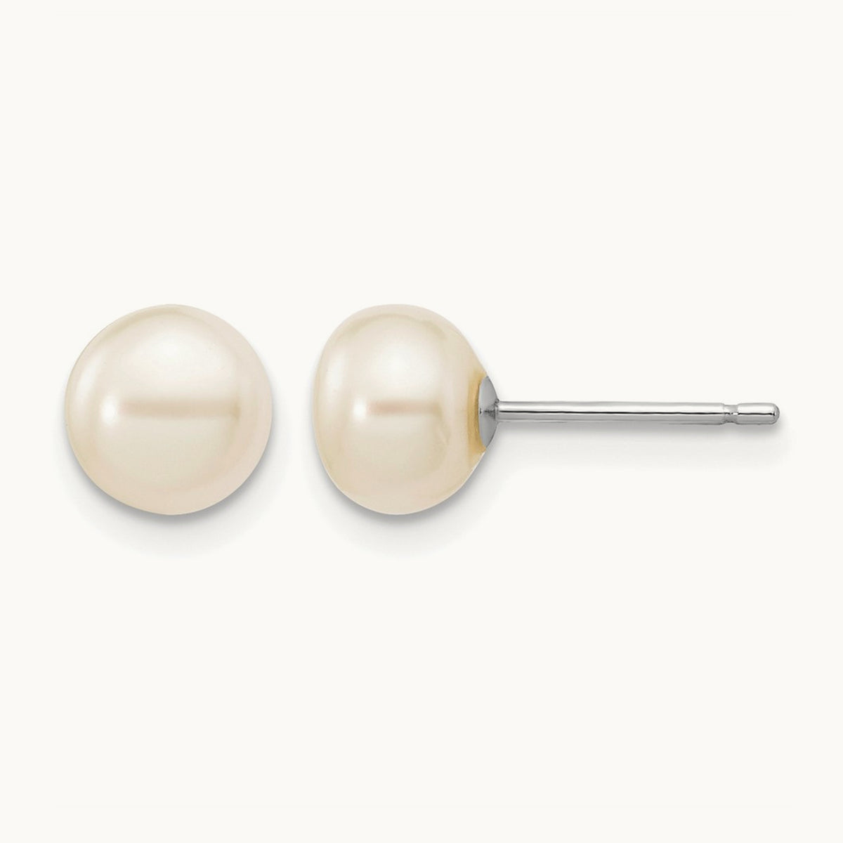 Button Freshwater Cultured Pearl Stud Post Earrings — 14K White Gold