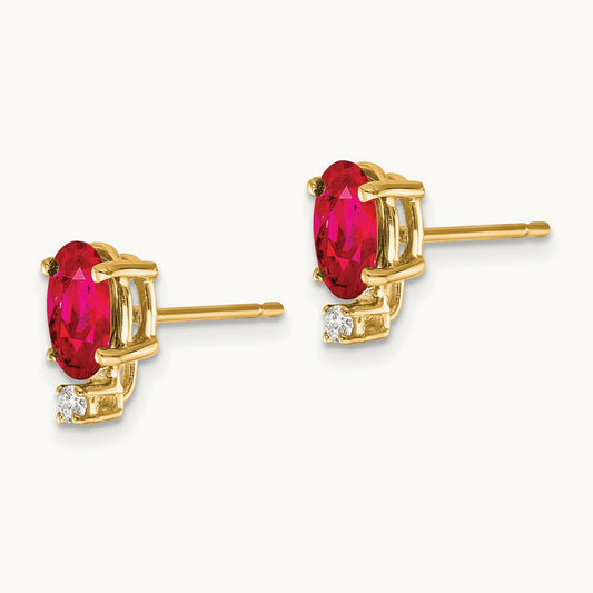7x5mm Oval Ruby VS Diamond Earrings, 14K