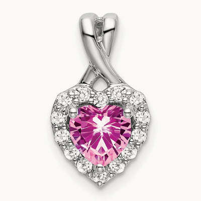 Created Pink Sapphire Heart Pendant, 0.20 ct tw Lab-Grown Diamond